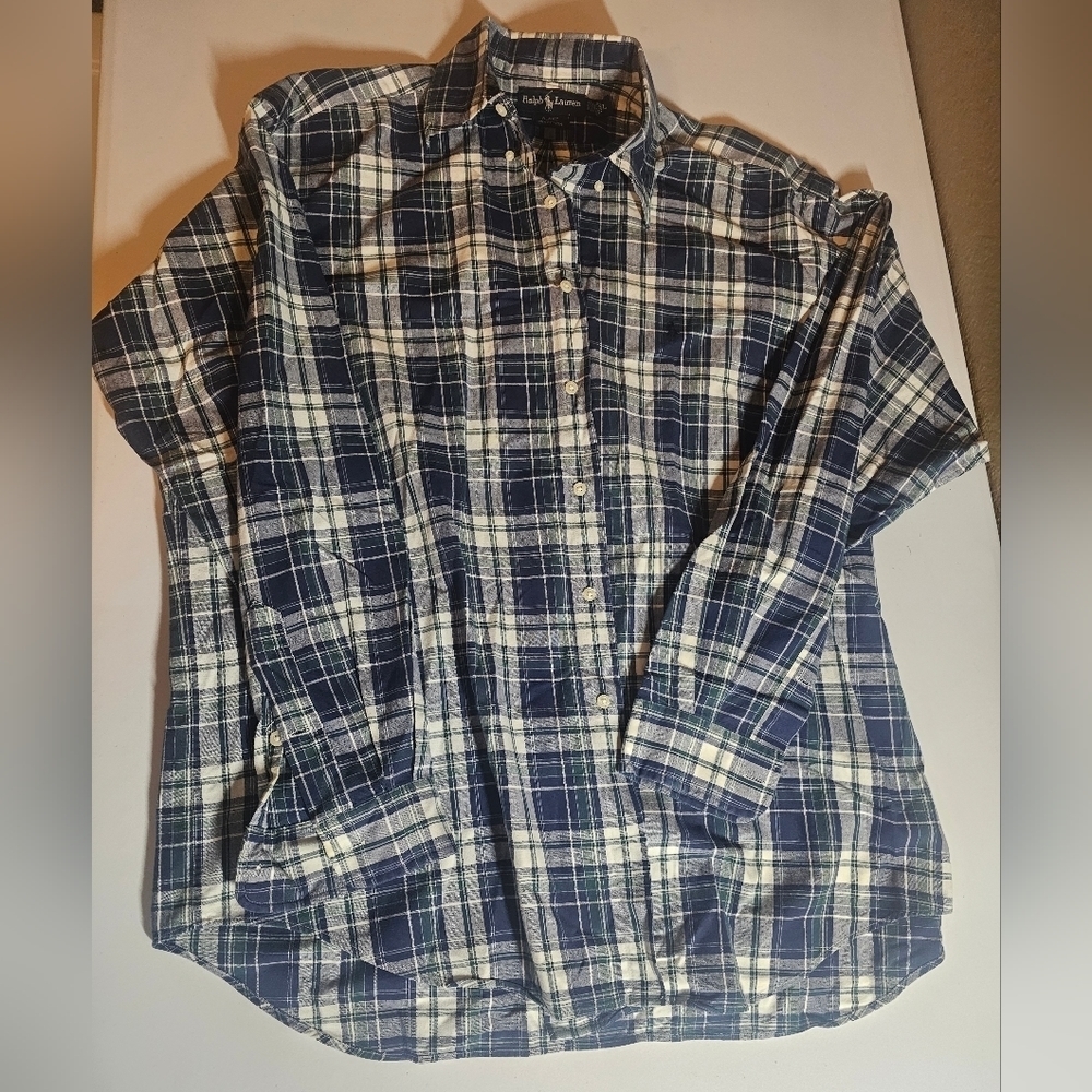Ralph Lauren Button Down Shirt Long Sleeve Blue Plaid Men’s Size Large